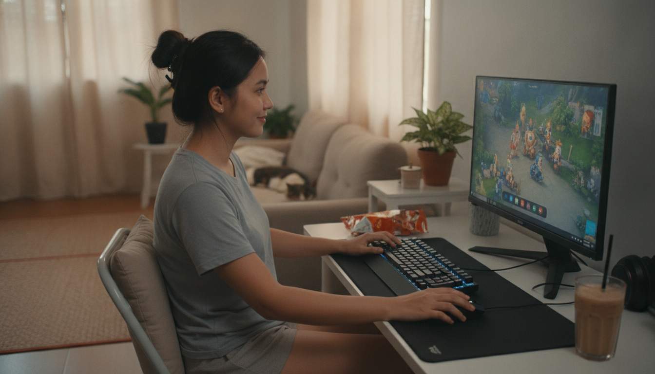 A woman enjoying online gaming